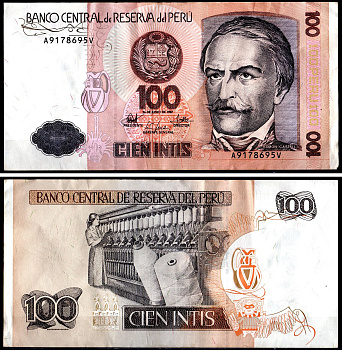 Перу 100 инти 1987 Pick 133 бумага 3295-87-1-1