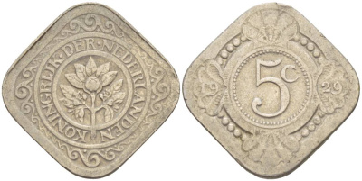 НИДЕРЛАНДЫ 5 ЦЕНТОВ 1929 ВИЛЬГЕЛЬМИНА I (1891-1948) KM 153 медно-никель 219-632