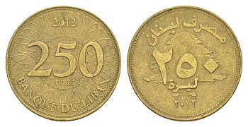Ливан 250 ливров 2012 KM 36 медь алюминий цинк 4650-516
