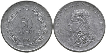 Турция 50 курушей 1973 Анатолийская невеста KM 899 нержавеющая сталь 4541-824