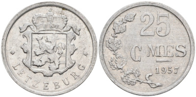Люксембург 25 сантимов 1957 Шарлотта (1918-1964) KM 45a.1 алюминий 4516-137