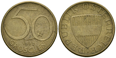 Австрия 50 грошей 1972 KM 2885 алюминиевая бронза 4136-749