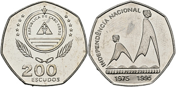Кабо-Верде 200 эскудо 1995 20 лет независимости KM 35 медно-никель UNC 3333-1022