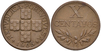Португалия 10 сентаво 1965 KM 583 бронза 4588-444