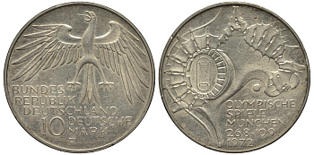 ФРГ 10 МАРОК 1972 F, ОЛИМПИАДА, СТАДИОН KM 133, J.404 серебро 413-4845