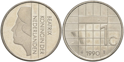 Нидерланды 1 гульден 1990 Беатрикс (1980-2013) KM 205 никель UNC 4579-446
