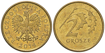 Польша 2 гроша 2014 MW Y 277 марганец латунь UNC 4617-1167
