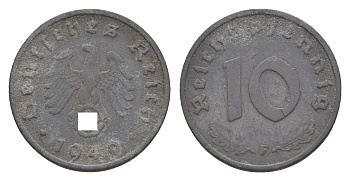 Германия 10 рейхспфеннигов 1940 F KM 101, J. 371 цинк 4613-456