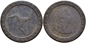 ОСТРОВ МЭН 1/2 ПЕННИ 1813 ГЕОРГ III KM 10 медь 4395-311