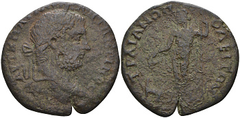Римская Империя, Провинция Фракия, Траянополис AE 198 - 217 Каракалла, бюст императора / Серапис с Цербером, 29 мм, 10,4 гр бронза 1100-4-23