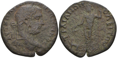 Римская Империя, Провинция Фракия, Траянополис AE 198 - 217 Каракалла, бюст императора / Серапис с Цербером, 29 мм, 10,4 гр бронза 1100-4-23
