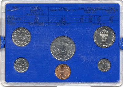 Швеция набор монетного двора из 6 монет 1984 в пластике, Карл XVI Густав (1973- ) KM MS31 UNC 5-4-2-40