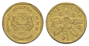 Сингапур 1 доллар 1990 KM 54b алюминиевая бронза 4638-1227