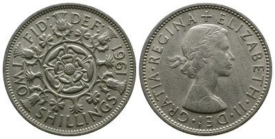 Великобритания 2 шиллинга (флорин) 1961 Елизавета II (1952-2022) KM 906, Spink 4146 медно-никель 4382-321