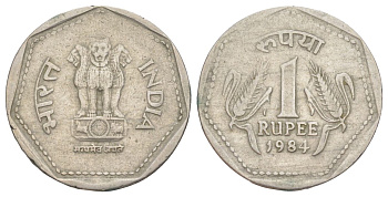 Индия 1 рупия 1984 без отметки монетного двора - Калькутта	 KM 79.1 медно-никель 4629-615