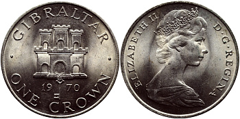 Гибралтар 1 крона 1970 Елизавета II (1952-2022), старый замок KM 4 медно-никель UNC 4179-314