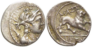 Древняя Греция, Галлия тетробол 130 - 121 гг. до н.э. Массалия, драпированный бюст Артемиды / лев, good very fine, 2,72 гр Depeyrot 41/18 серебро 1073-6-117