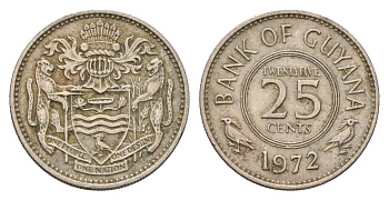 Гайана 25 центов 1972 KM 34 медно-никель 4674-965