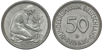 ФРГ 50 пфеннигов 1976 D KM 109.2, J 384a медно-никель aUNC 72-1061
