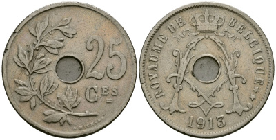 Бельгия 25 сантимов 1913 Belgique KM 68 медно-никель 4168-1214