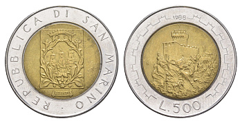 Сан-Марино 500 лир 1988 Укрепления Сан-Марино KM 226 биметалл UNC 4648-341