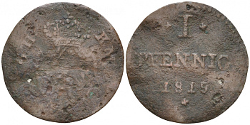 Гессен-Дармштадт 1 пфенниг 1819 GH - SM KM 280 медь 73-645