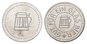 Германия жетон в 1 "стакан пива" ND диаметр 24 мм, вес 1,1 гр алюминий UNC 4638-832