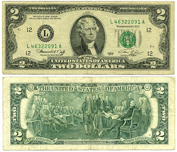 США 2 доллар 1976 Буква L, 200 лет независимости Pick 461 бумага 7486-53-1-2