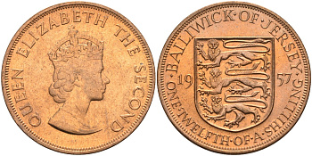 Джерси 1/12 шиллинга 1957 Елизавета II (1952-2022) KM 21 бронза aUNC 4367-324