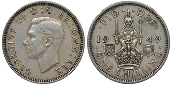 Великобритания 1 шиллинг 1949 Георг VI (1936-1952), Шотландский герб KM 877, Spink 4109 медно-никель 4122-533