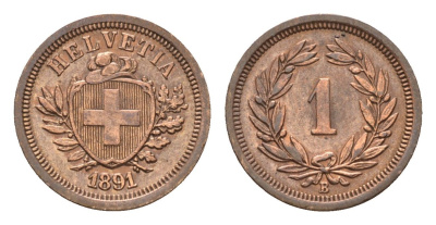 Швейцария 1 раппен 1891 B KM 3.1 бронза 1529-111