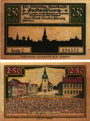 ИНСТЕРБУРГ (ЧЕРНЯХОВСК) 2,50 МАРКИ 1922 НОТГЕЛЬД, KOMTO С, РОССИЯ Grabowski 645.1а бумага 7547-88-3-3