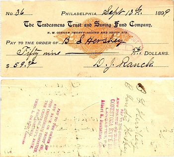 США чек на 59,56 долларов 1899 Филадельфия бумага 2196-48-3-2