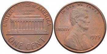 США 1 ЦЕНТ 1975 ЛИНКОЛЬН KM 201 медь цинк 105-1114