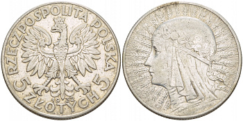 ПОЛЬША 5 ЗЛОТЫХ 1932 ЯДВИГА, ЛОНДОН KM 21 серебро 4545-1112