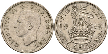 Великобритания 1 шиллинг 1949 Георг VI (1936-1952), Английский шиллинг KM 863, Spink 4103 медно-никель 4153-854