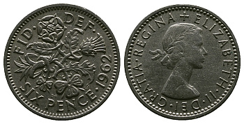 Великобритания 6 пенсов 1962 Елизавета II (1952-2022) KM 903, Spink 4149 медно-никель 4381-756