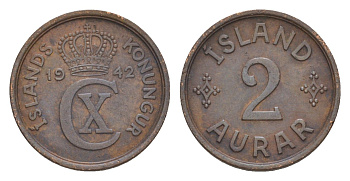 Исландия 2 эйре 1942 KM 6 бронза 4632-929