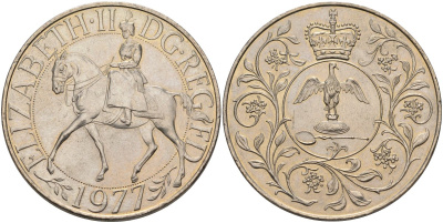 Великобритания 25 пенсов 1977 25 лет со дня коронации Елизаветы, Елизавета II (1952-2022) KM 894, Spink 4136 медно-никель UNC 4578-122