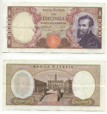 Италия 10000 лир 1962 Микеланджело Pick 97a бумага 6294-45-1