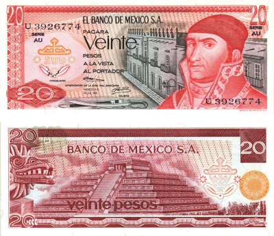 МЕКСИКА 20 ПЕСО 1973 18 ИЮЛЯ 1973, СЕРИЯ AU, МАРЕЛОС, В ОРИГИНАЛЬНОМ БУКЛЕТЕ Pick 64b бумага UNC (ПРЕСС) 7215-3-2