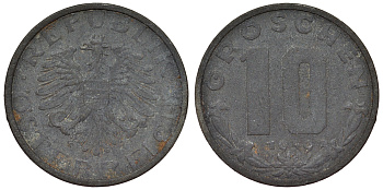 Австрия 10 грошей 1949 KM 2874 цинк 4119-427