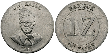 Заир 1 заир 1987 пробный выпуск, монетная ротация KM Pn1 медно-никель  UNC  00-822-26