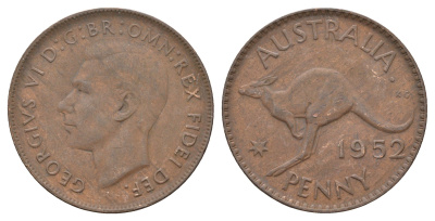 Австралия 1 пенни 1952 Георг VI (1936-1952), кенгуру KM 43 бронза 4672-232