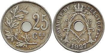 БЕЛЬГИЯ 25 САНТИМОВ 1927 BELGIQUE KM 68.1 медно-никель 4384-822