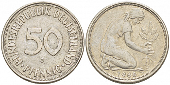 ФРГ 50 ПФЕННИГОВ 1968 J, KM 109.1, J. 384 медно-никель 4396-1664