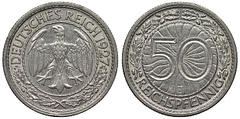 Германия 50 рейхспфеннигов 1927 J KM 49, J. 324 никель 4121-813