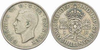 Великобритания 2 шиллинга (флорин) 1948 Георг VI (1936-1952) KM 865, Spink 4102 медно-никель 26-115
