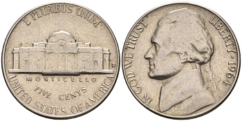 США 5 центов 1964 Джефферсон KM А192 медно-никель 4592-855