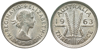 Австралия 3 пенса 1963 m, Елизавета II (1952-2022) KM 57 серебро 71-941